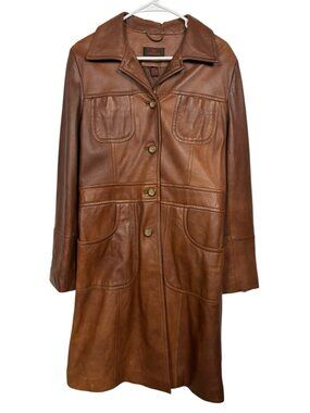 Y2K Danier Leather Trench Coat Womens Medium Brown 3/4 Length Soft Neutral Lux